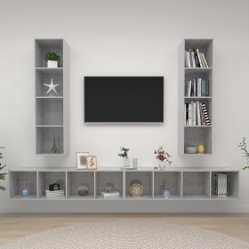 Muebles de salón de pared 4 pzs madera ingeniería gris hormigón en Muebles TV | Comprar online en Foru.es