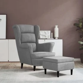 Sillón orejero y taburete de terciopelo gris claro de vidaXL, Sillones - Ref: Foro24-3115931, Precio: 265,39 €, Descuento: %