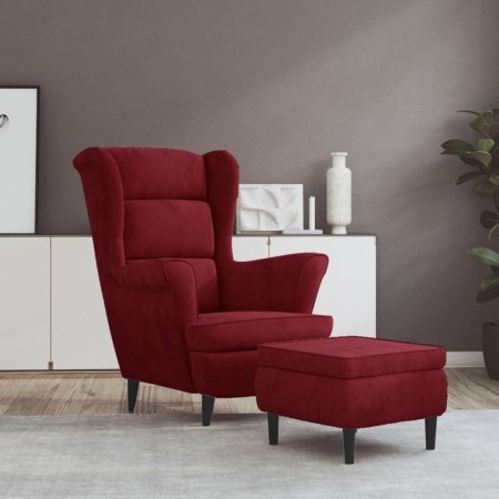Sillón orejero y taburete de terciopelo rojo tinto de vidaXL, Sillones - Ref: Foro24-3115936, Precio: 293,24 €, Descuento: %