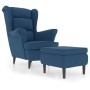 Sillón orejero y taburete de terciopelo azul de vidaXL, Sillones - Ref: Foro24-3115930, Precio: 271,15 €, Descuento: %