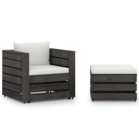 Muebles de jardín 2 pzas con cojines gris madera impregnada de vidaXL, Conjuntos de jardín - Ref: Foro24-3068146, Precio: 196...