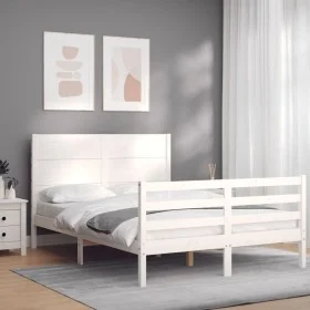 Estructura de cama con cabecero madera maciza blanco 140x200 cm de vidaXL, Camas y somieres - Ref: Foro24-3194637, Precio: 19...