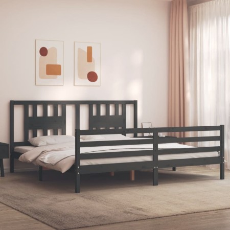 Estructura de cama con cabecero madera maciza gris 200x200 cm de vidaXL, Camas y somieres - Ref: Foro24-3194593, Precio: 175,...