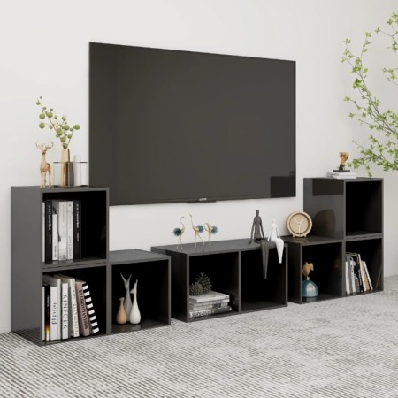 Muebles de salón 6 piezas madera de ingeniería gris brillo en Muebles TV | Comprar online en Foru.es