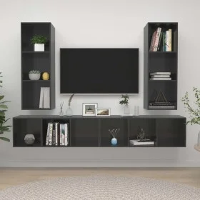 Muebles de salón de pared 4 pzas madera ingeniería gris brillo de vidaXL, Muebles TV - Ref: Foro24-3079888, Precio: 193,39 €,...