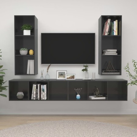 Muebles de salón de pared 4 pzas madera ingeniería gris brillo de vidaXL, Muebles TV - Ref: Foro24-3079888, Precio: 195,72 €,...