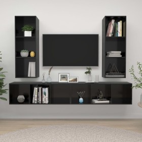 Muebles de salón de pared 4 pzas madera ingeniería negro brillo de vidaXL, Muebles TV - Ref: Foro24-3079887, Precio: 195,72 €...
