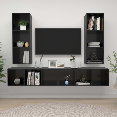 Muebles de salón de pared 4 pzas madera ingeniería negro brillo de vidaXL, Muebles TV - Ref: Foro24-3079887, Precio: 195,72 €...