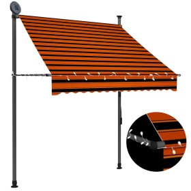 Toldo manual retráctil con LED naranja y marrón 150 cm en Toldos | Comprar online en Foru.es