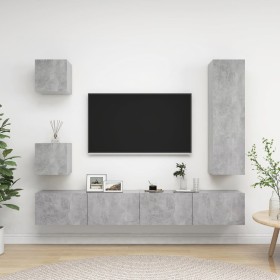 Set muebles de salón TV 5 pzas madera ingeniería gris hormigón de vidaXL, Muebles TV - Ref: Foro24-3079117, Precio: 191,00 €,...