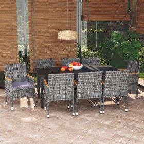 Set de muebles jardín 9 pzas con cojines ratán sintético gris de vidaXL, Conjuntos de jardín - Ref: Foro24-3095008, Precio: 6...