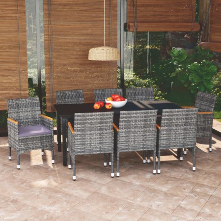 Set de muebles jardín 9 pzas con cojines ratán sintético gris de vidaXL, Conjuntos de jardín - Ref: Foro24-3095008, Precio: 6...