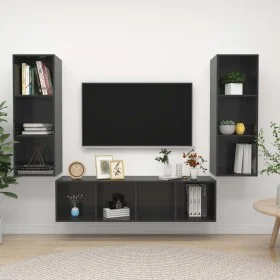 Muebles de salón 3 piezas madera de ingeniería gris con brillo de vidaXL, Muebles TV - Ref: Foro24-3079753, Precio: 157,52 €,...