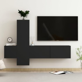 Set de muebles de salón TV 3 pzas madera de ingeniería negro de vidaXL, Muebles TV - Ref: Foro24-3078761, Precio: 151,56 €, D...
