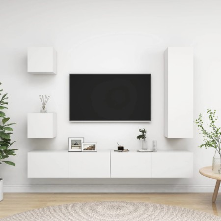 Set de muebles de salón TV 5 piezas madera de ingeniería blanco de vidaXL, Muebles TV - Ref: Foro24-3078697, Precio: 203,62 €...