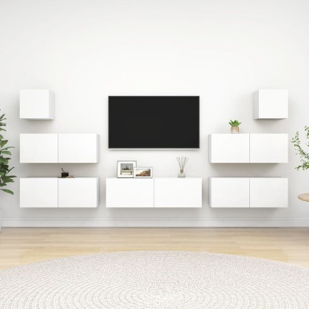 Set de muebles de salón TV 7 piezas madera de ingeniería blanco de vidaXL, Muebles TV - Ref: Foro24-3078713, Precio: 279,44 €...