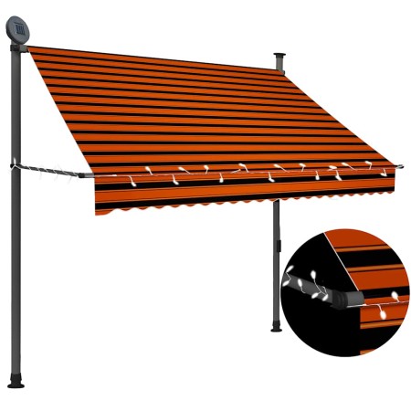 Toldo manual retráctil con LED naranja y marrón 200 cm en Toldos | Comprar online en Foru.es