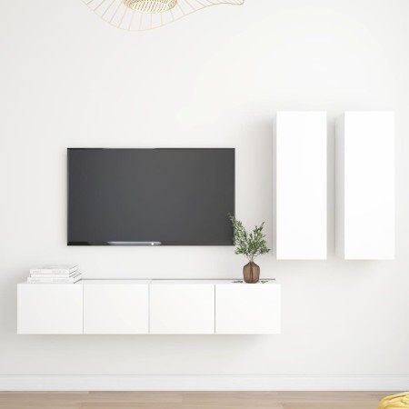 Set de muebles de salón TV 4 piezas madera de ingeniería blanco de vidaXL, Muebles TV - Ref: Foro24-3078686, Precio: 190,36 €...