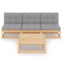 Muebles de jardín 4 piezas con cojines de madera de pino maciza de vidaXL, Conjuntos de jardín - Ref: Foro24-3076354, Precio:...