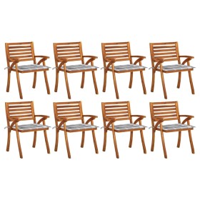 Sillas de jardín 8 uds madera maciza de teca con cojines de vidaXL, Sillas de jardín - Ref: Foro24-3075215, Precio: 774,85 €,...