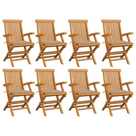 Sillas de jardín 8 uds madera maciza de teca con cojines beige de vidaXL, Sillas de jardín - Ref: Foro24-3072892, Precio: 657...