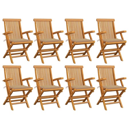 Sillas de jardín 8 uds madera maciza de teca con cojines beige de vidaXL, Sillas de jardín - Ref: Foro24-3072892, Precio: 657...