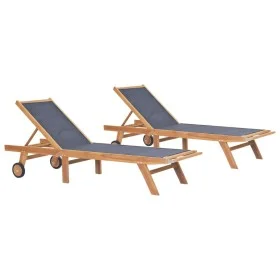 Tumbonas plegables con ruedas 2 uds teca maciza y textilene de vidaXL, Tumbonas - Ref: Foro24-3073000, Precio: 593,06 €, Desc...