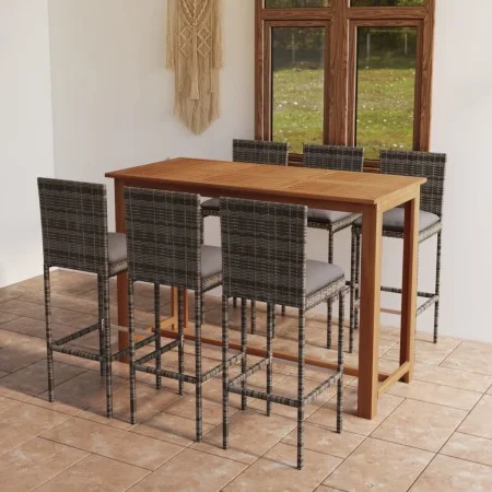 Conjunto de bar para jardín 7 piezas con cojines gris de vidaXL, Conjuntos de jardín - Ref: Foro24-3068007, Precio: 633,65 €,...