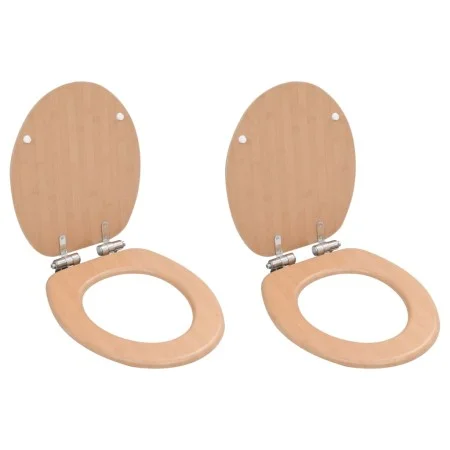 Asiento inodoro WC 2 uds tapa de cierre suave MDF diseño bambú de vidaXL, Asientos de inodoros y bidés - Ref: Foro24-276994, ...