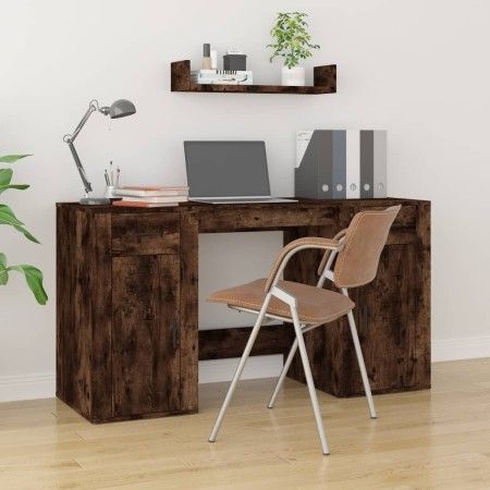 Escritorio con armario contrachapada roble ahumado de vidaXL, Escritorios - Ref: Foro24-3185436, Precio: 143,02 €, Descuento: %