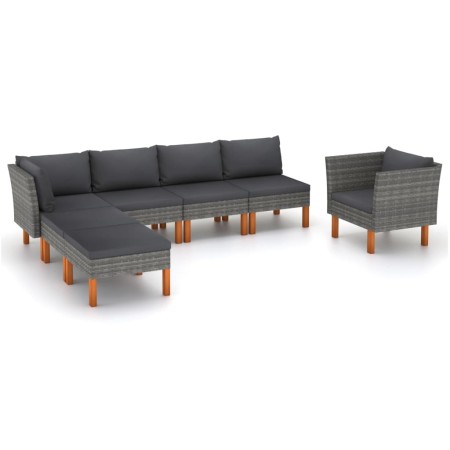 Set de muebles de jardín 7 pzas ratán sintético eucalipto gris en Conjuntos de jardín | Comprar online en Foru.es