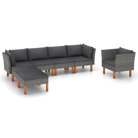 Set de muebles de jardín 7 pzas ratán sintético eucalipto gris en Conjuntos de jardín | Comprar online en Foru.es
