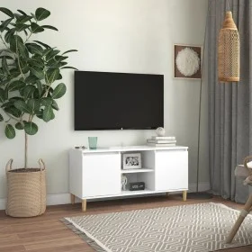 Mueble de TV con patas de madera maciza blanco 103,5x35x50 cm de vidaXL, Muebles TV - Ref: Foro24-805959, Precio: 75,53 €, De...