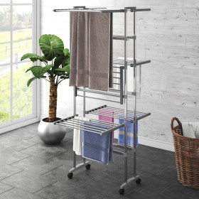 Tendedero de 3 niveles con ruedas plateado 60x70x129 cm de vidaXL, Tendederos y perchas - Ref: Foro24-344376, Precio: 86,59 €...