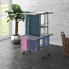 Tendedero de 2 niveles con ruedas plateado 60x70x106 cm de vidaXL, Tendederos y perchas - Ref: Foro24-344377, Precio: 67,77 €...