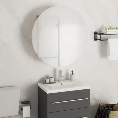 Armario de baño con espejo redondo y LED roble 47x47x17,5 cm de vidaXL, Tocadores de baño - Ref: Foro24-345586, Precio: 168,0...
