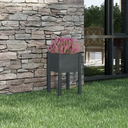 Jardinera de madera maciza de pino gris 40x40x70 cm de vidaXL, Maceteros y jardineras - Ref: Foro24-810793, Precio: 30,93 €, ...