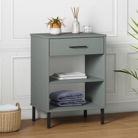 Armario consola patas de metal madera maciza pino gris OSLO de vidaXL, Mesas auxiliares - Ref: Foro24-351001, Precio: 47,52 €...