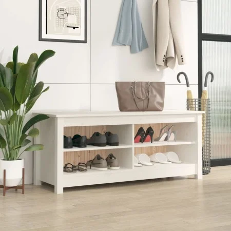 Banco zapatero madera maciza de pino blanco 110x38x45,5 cm de vidaXL, Zapateros y organizadores de calzado - Ref: Foro24-8137...