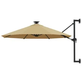 Sombrilla de pared con LEDs y poste de metal 300 cm taupé de vidaXL, Sombrillas - Ref: Foro24-312525, Precio: 126,17 €, Descu...