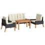 Set de muebels de jardín 4 piezas con cojines ratán PE y madera de vidaXL, Conjuntos de jardín - Ref: Foro24-319689, Precio: ...