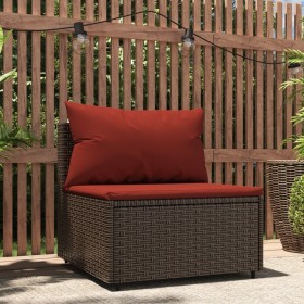 Sofá central de jardín con cojines ratán sintético marrón de vidaXL, Sofás de exterior - Ref: Foro24-319817, Precio: 65,85 €,...