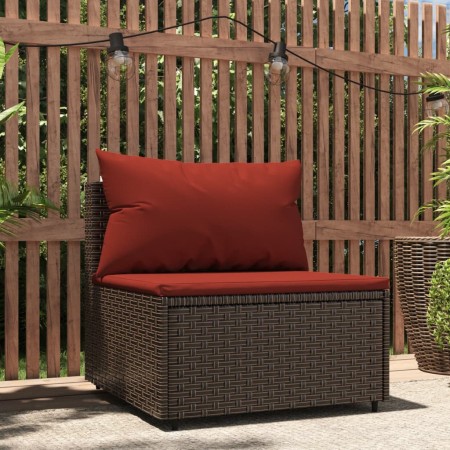 Sofá central de jardín con cojines ratán sintético marrón de vidaXL, Sofás de exterior - Ref: Foro24-319817, Precio: 65,85 €,...
