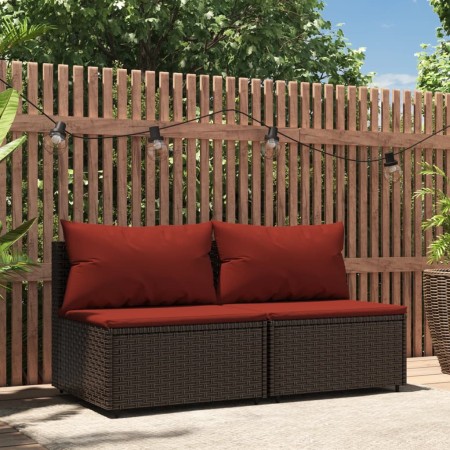 Sofás centrales jardín con cojines 2 uds ratán sintético marrón de vidaXL, Sofás de exterior - Ref: Foro24-319818, Precio: 12...
