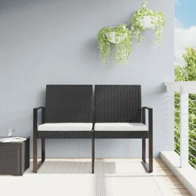 Banco de jardín de 2 plazas con cojines PP aspecto ratán negro de vidaXL, Bancos de jardín - Ref: Foro24-360209, Precio: 112,...