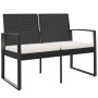 Banco de jardín de 2 plazas con cojines PP aspecto ratán negro de vidaXL, Bancos de jardín - Ref: Foro24-360209, Precio: 115,...