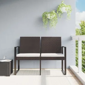 Banco de jardín 2 plazas con cojines PP aspecto de ratán marrón de vidaXL, Bancos de jardín - Ref: Foro24-360210, Precio: 111...