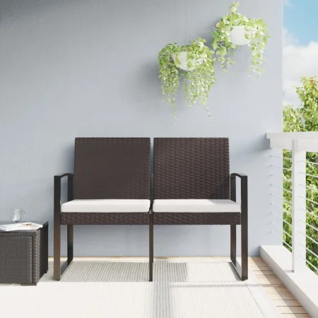 Banco de jardín 2 plazas con cojines PP aspecto de ratán marrón de vidaXL, Bancos de jardín - Ref: Foro24-360210, Precio: 111...