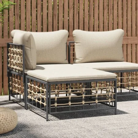Taburete de jardín con cojín ratán sintético beige de vidaXL, Sofás modulares de exterior - Ref: Foro24-364132, Precio: 45,85...