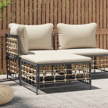 Taburete de jardín con cojín ratán sintético beige de vidaXL, Sofás modulares de exterior - Ref: Foro24-364132, Precio: 45,86...